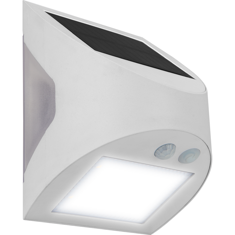 Luceco Prysm Wall Light - Prysm Decorative Outdoor Solar Wall Light with PIR Motion Sensor and USB Charging Port, LED Exterior Lighting, White, IP54, 3W, 300lm, 4000K