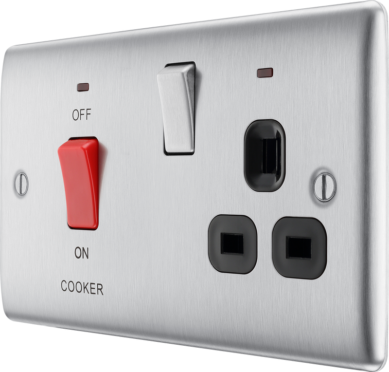 BG Electrical Nexus Metal Brushed Steel - 45A double pole, with switched socket and indicators