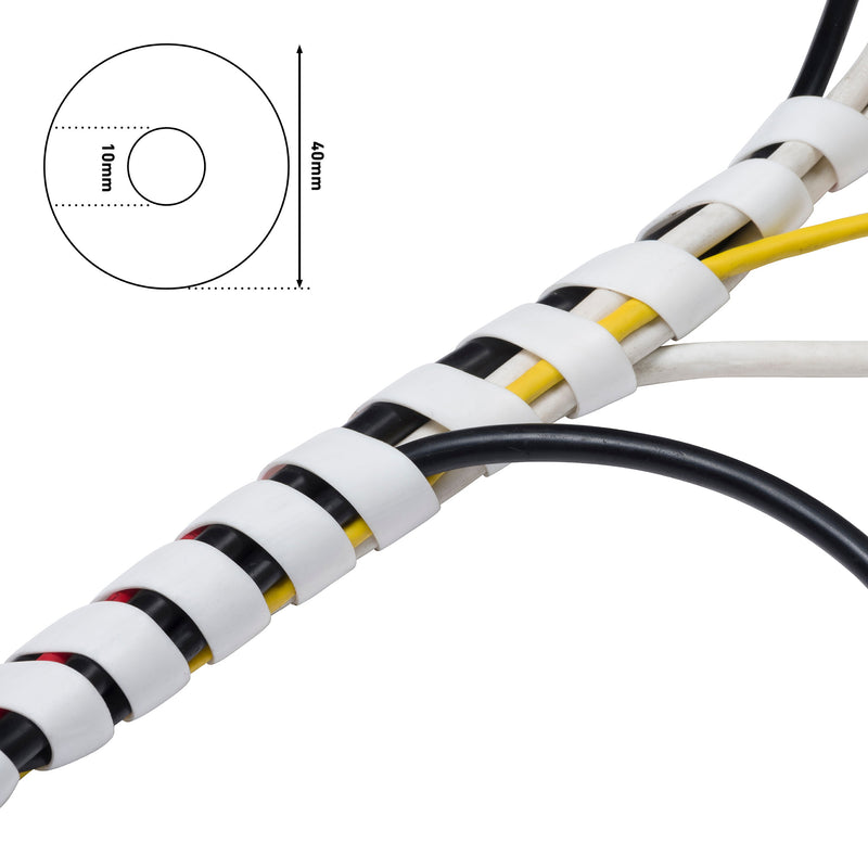 D-Line Cable Tidy - Cable Spiral Wrap, White - 2.5m, 10-40mm expandable dia.