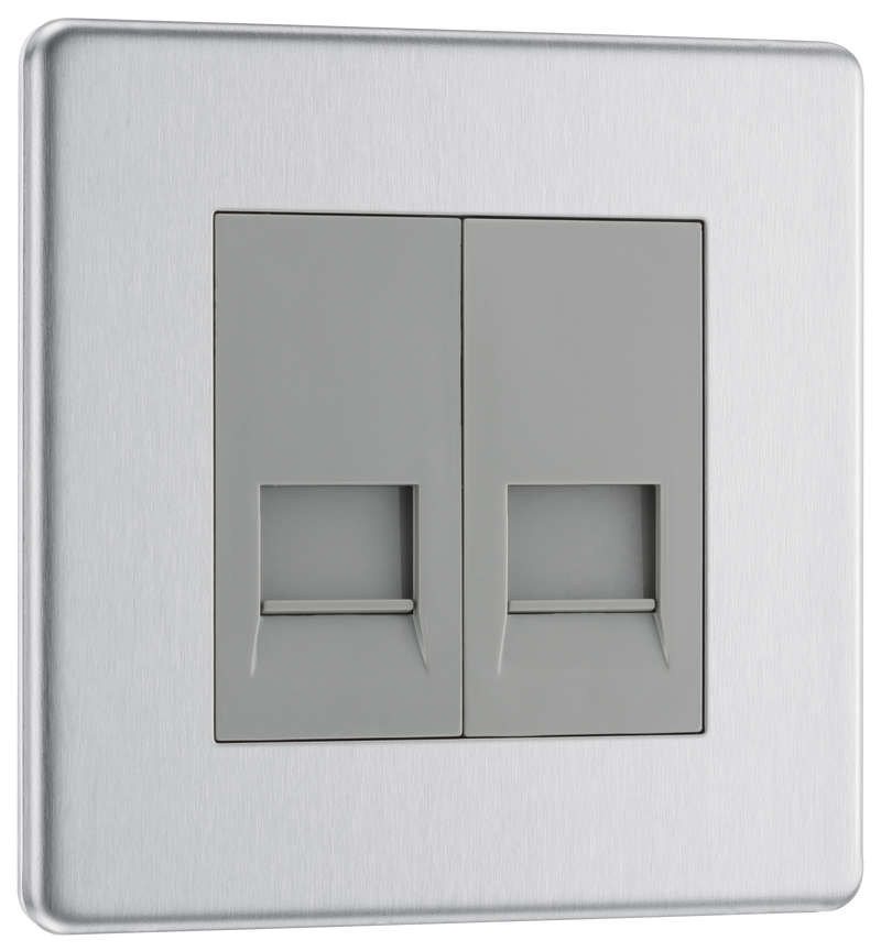 BG Electrical Flatplate Screwless Brushed Steel - Double, telephone socket, master