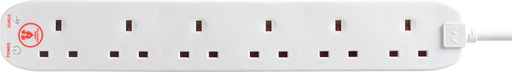 Masterplug Surge - 6 Sockets, 2m, 13A, White