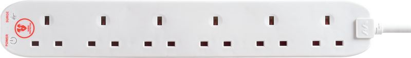 Masterplug Surge - 6 Sockets, 2m, 13A, White