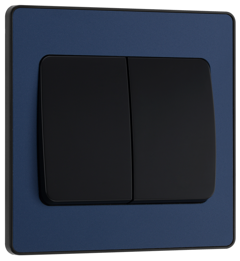 BG Electrical Evolve Matt Blue - Double, 2 way switch, wide rocker