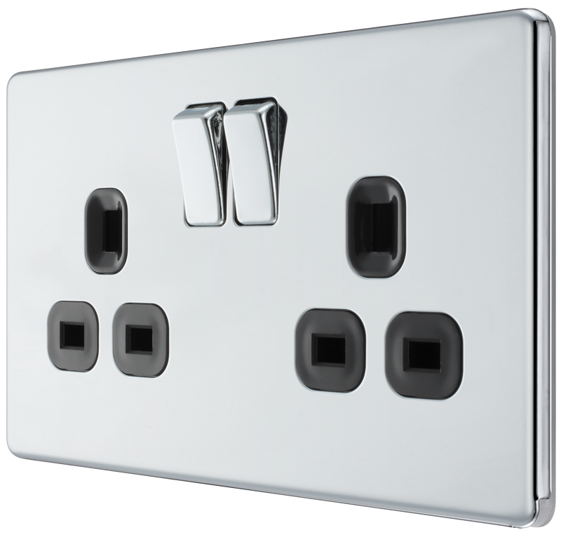 BG Electrical Flatplate Screwless Polished Chrome - Double switched, double pole