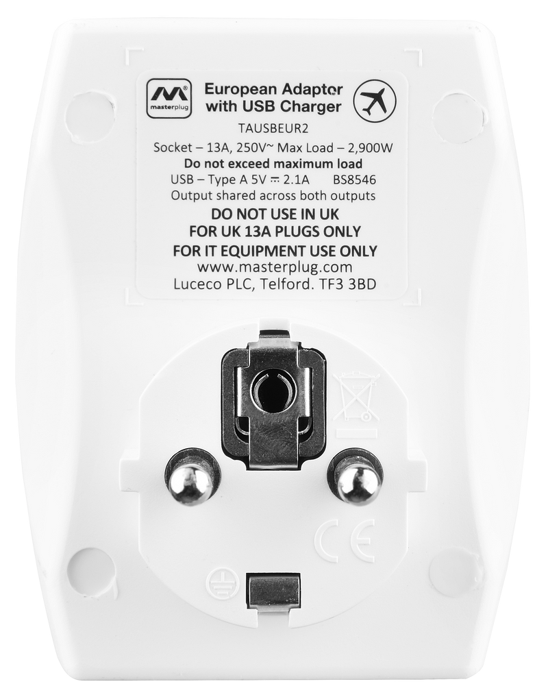 Masterplug Travel - 2 x USB A, White