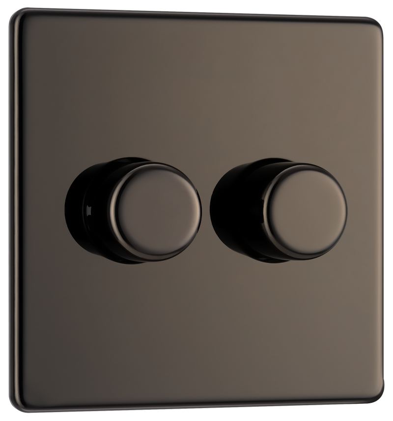 BG Electrical Flatplate Screwless Black Nickel - Double 2 way push 200W