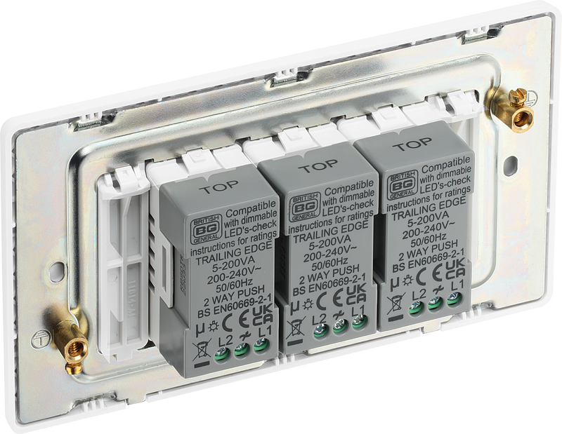 BG Electrical Evolve Brushed Steel - Triple, 2 way push 200W