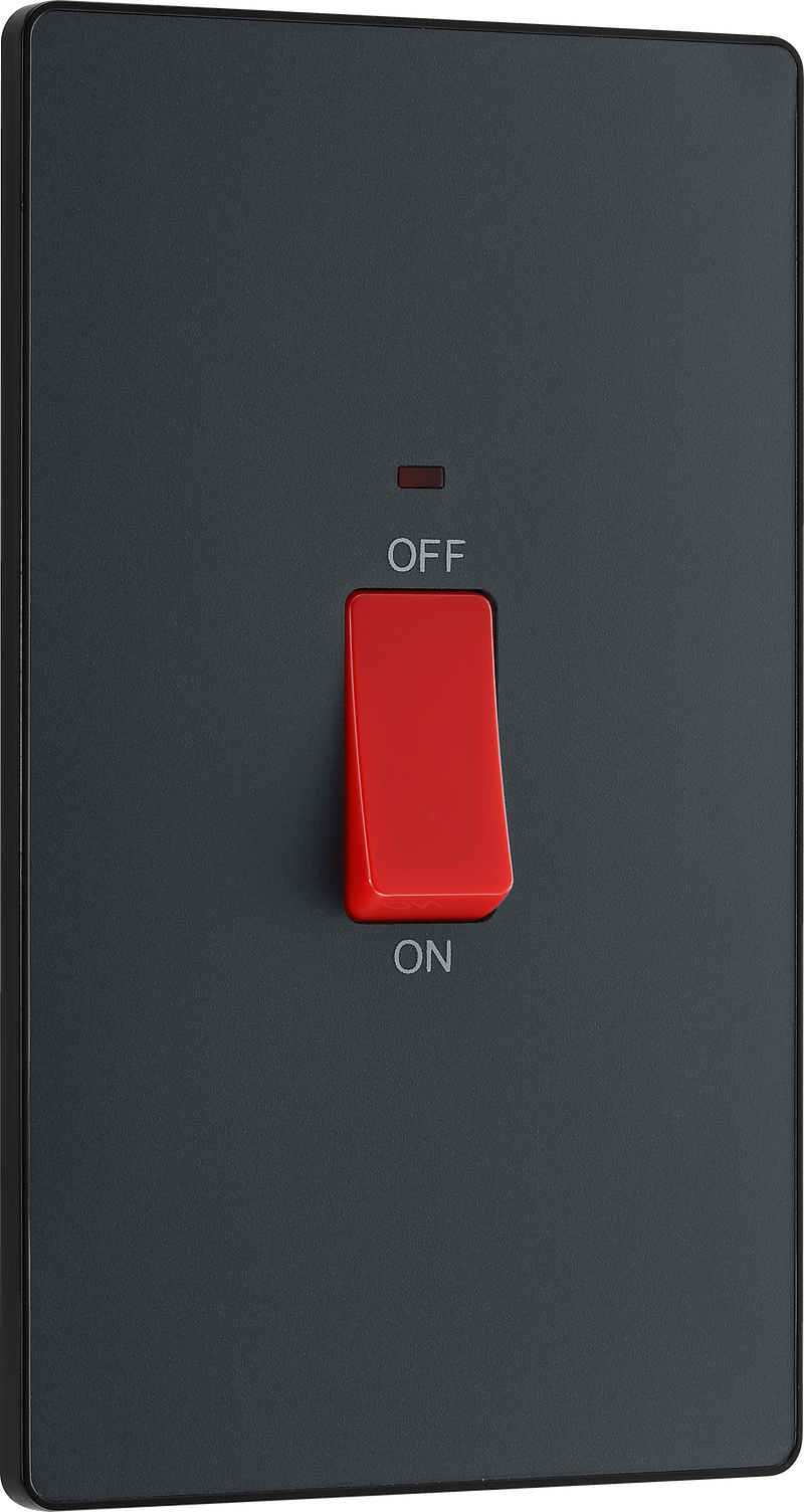 BG Electrical Evolve Matt Grey - 45A, double pole, large plate, with indicator