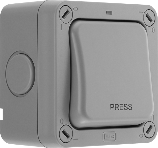 BG Electrical Weatherproof Storm - Single, 2 way retractive, printed 'PRESS', IP66
