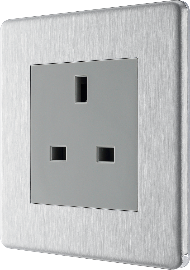 BG Electrical Flatplate Screwless Brushed Steel - Single unswitched, double pole