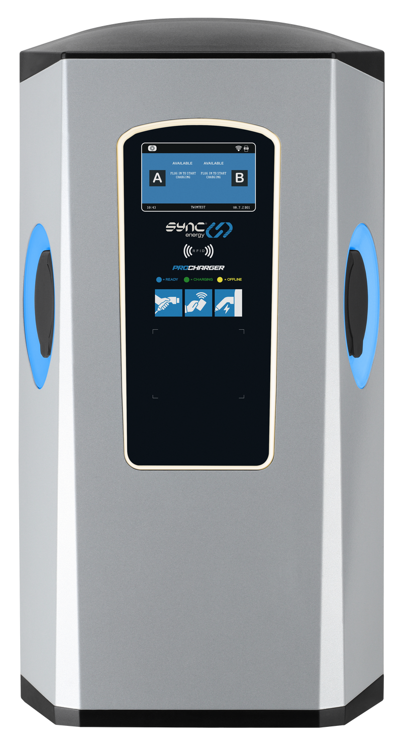 Sync Energy Pro Charger - EV Twin Wall Pro Charger, Single Phase, 2 x 7.4kW - 4G, MID Meter