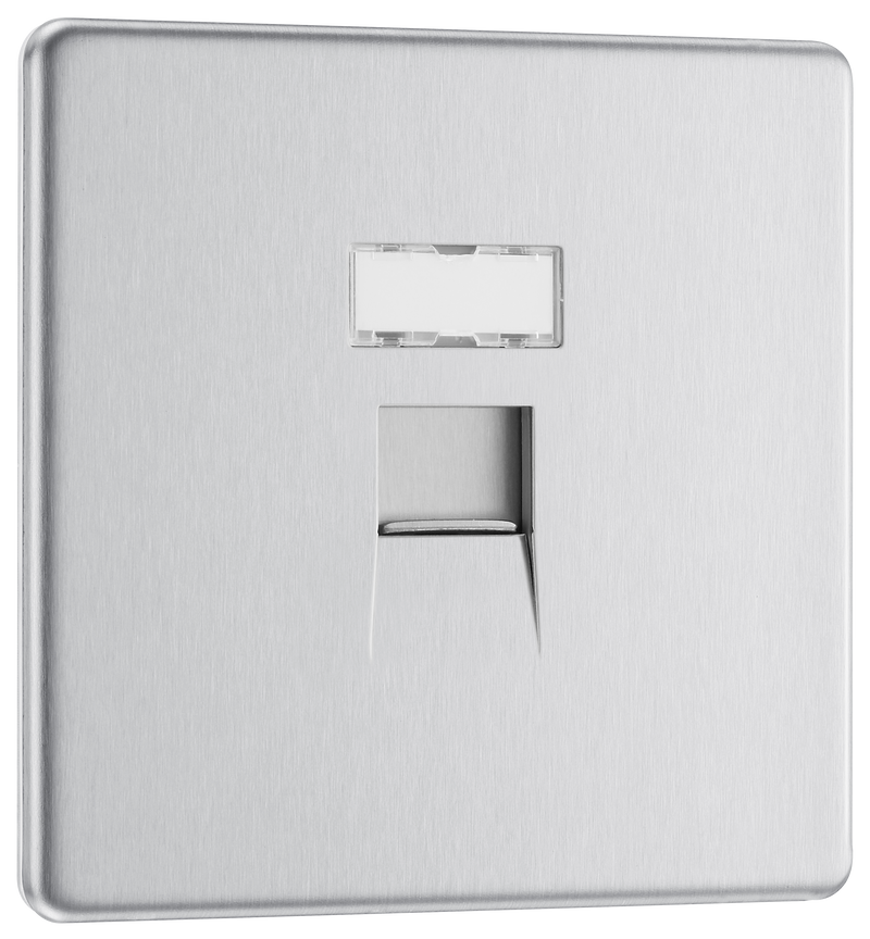 BG Electrical Flatplate Screwless Brushed Steel - Single, RJ45 data socket