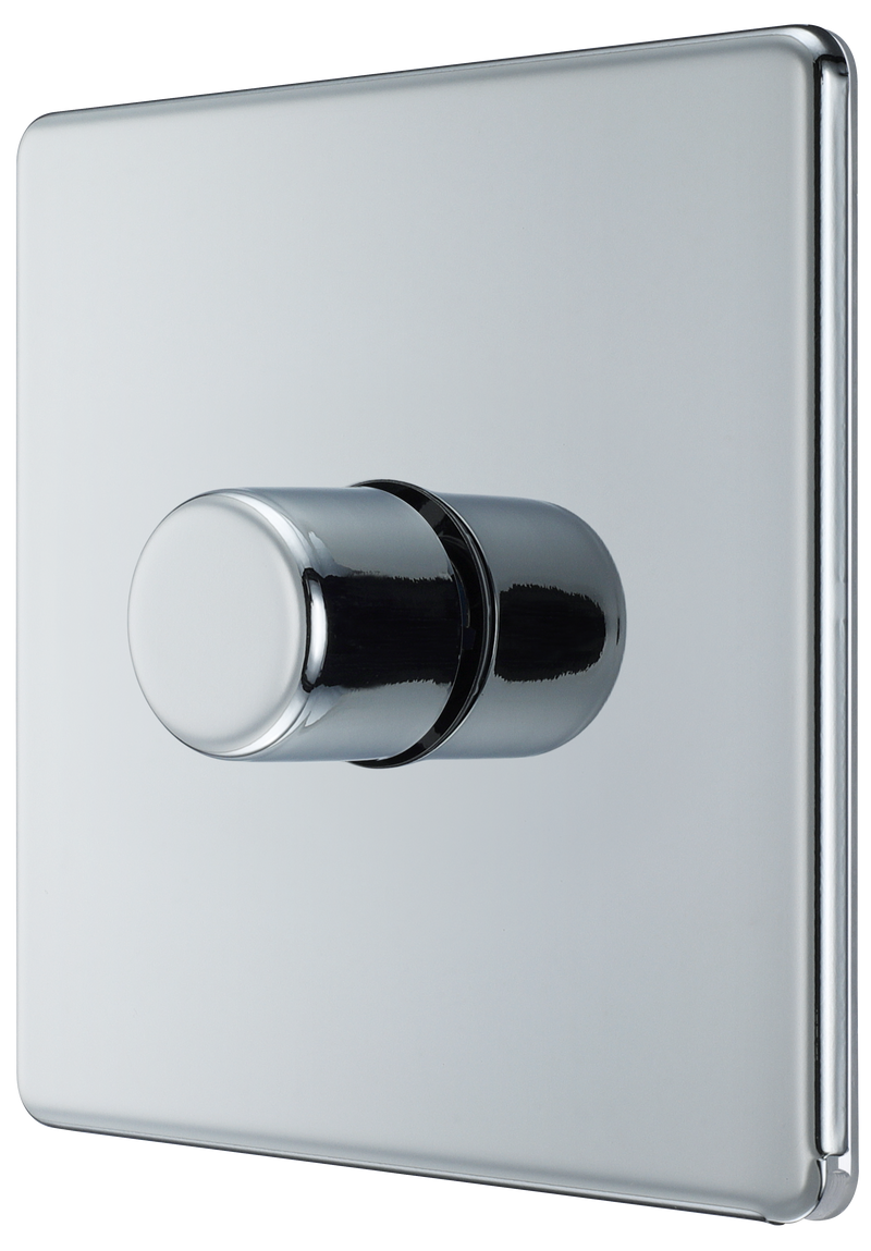 BG Electrical Flatplate Screwless Polished Chrome - Single, 2 way push 200W