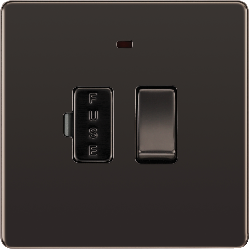BG Electrical Flatplate Screwless Black Nickel - Switched and fused with indicator
