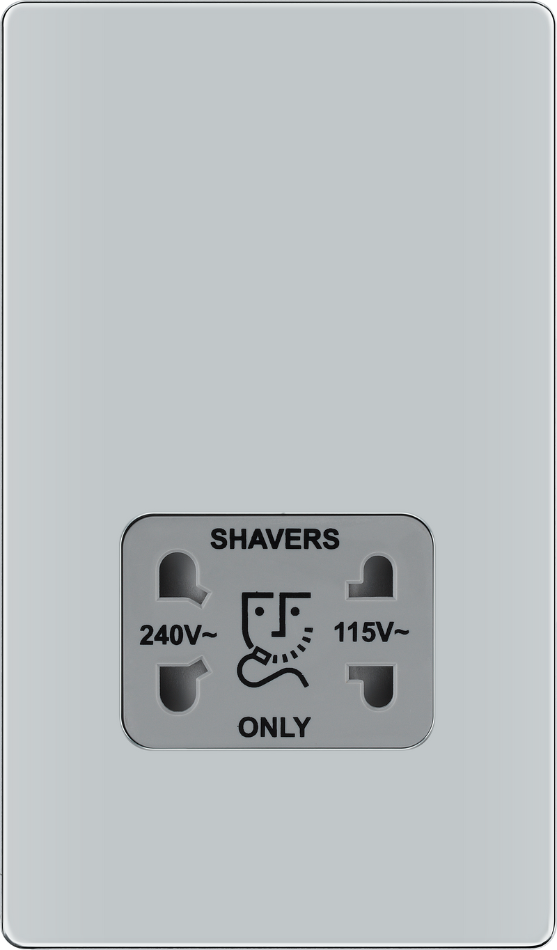 BG Electrical Flatplate Screwless Polished Chrome - 115/240V dual voltage shaver socket