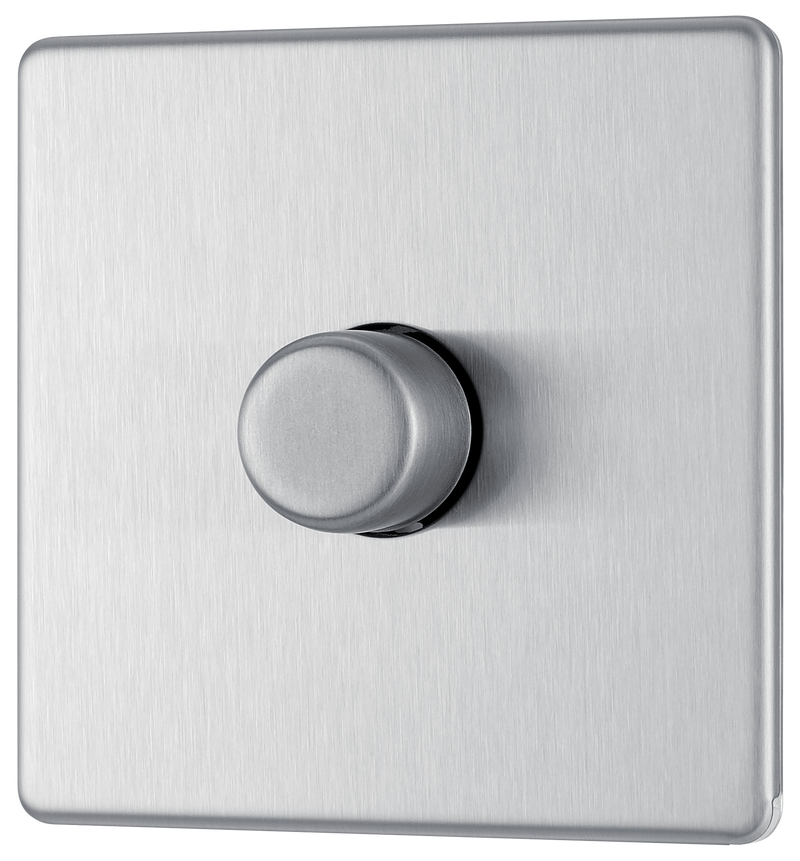 BG Electrical Flatplate Screwless Brushed Steel - Single, 2 way push 200W