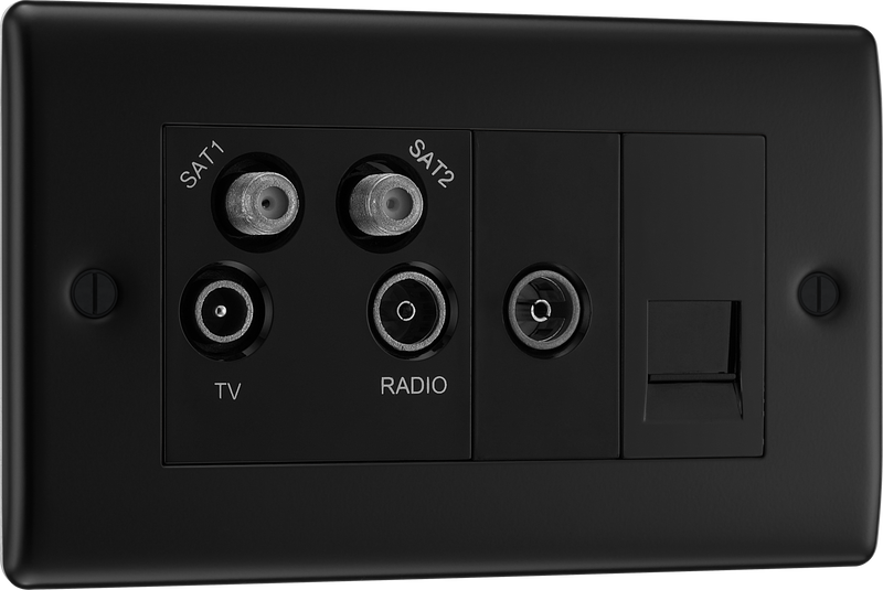 BG Electrical Nexus Metal Matt Black - Quadplex 2 x sat, BT outlet and co-ax returned - screened
