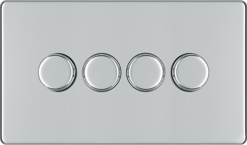 BG Electrical Flatplate Screwless Polished Chrome - Quadruple, 2 way push 200W