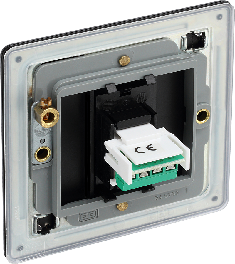 BG Electrical Flatplate Screwless Matt Black - Single, RJ11 telephone socket