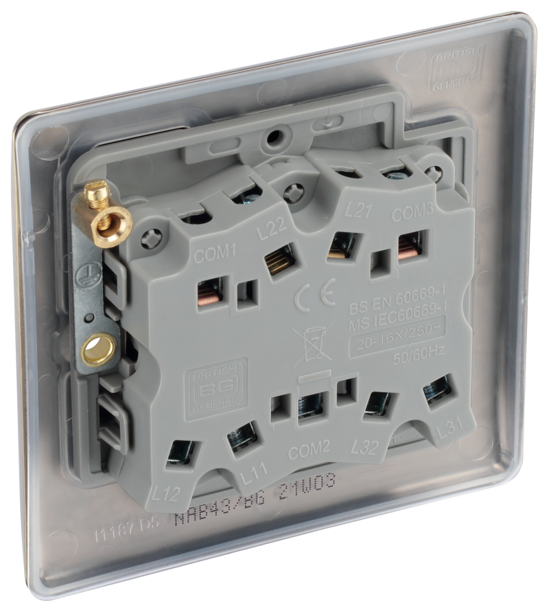 BG Electrical Nexus Metal Antique Brass - Triple, 2 way switch