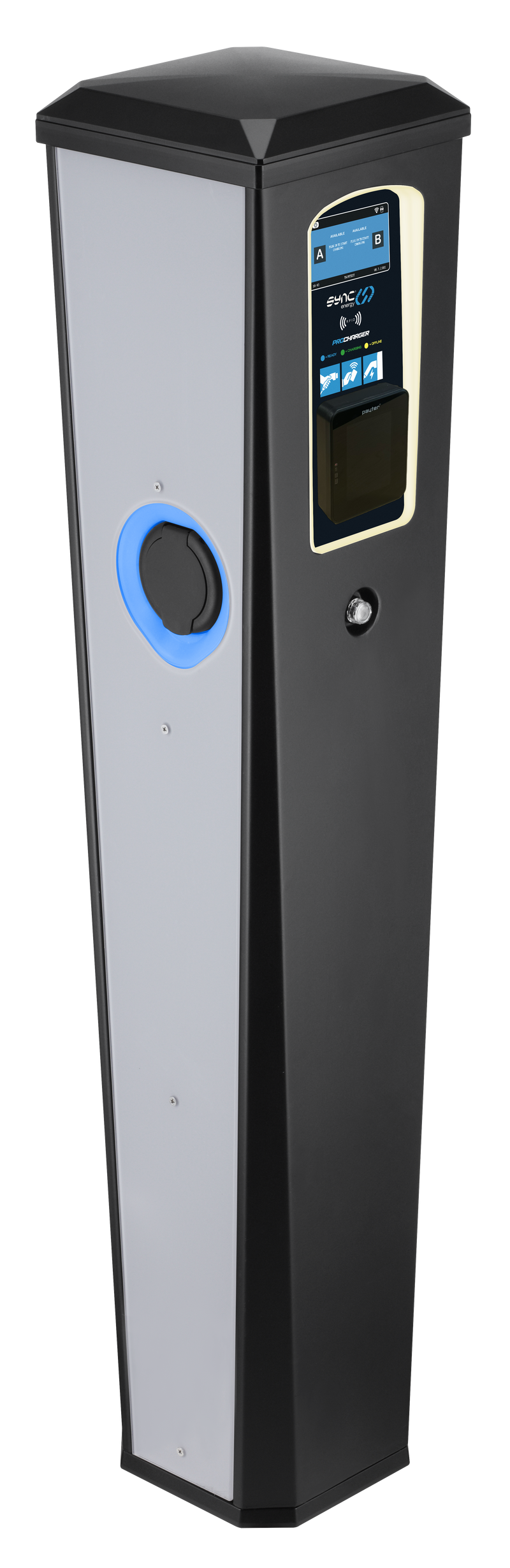 Sync Energy Pro Charger - EV Twin Bollard Pro Charger, 2 x 11kW, Three Phase - 4G, MID Meter with Pay Terminal
