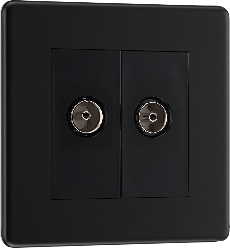 BG Electrical Flatplate Screwless Matt Black - Double, TV/FM