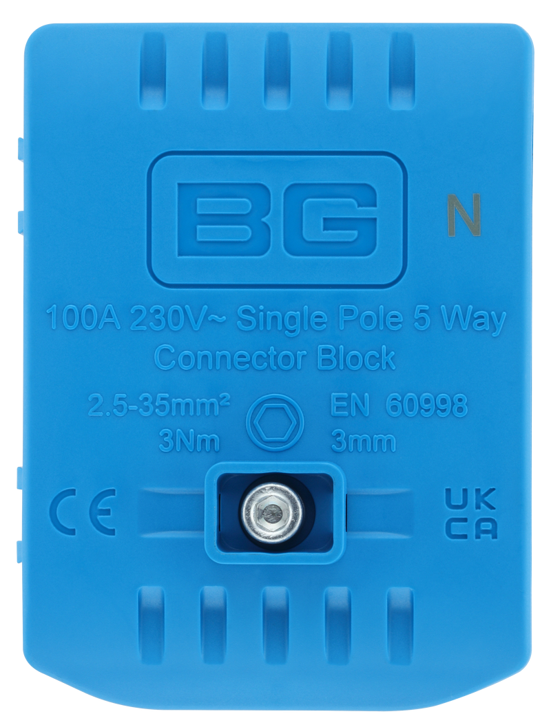 BG Circuit Protection Cp Connectors - 100A 5 Way Connector Block - Neutral - Blue