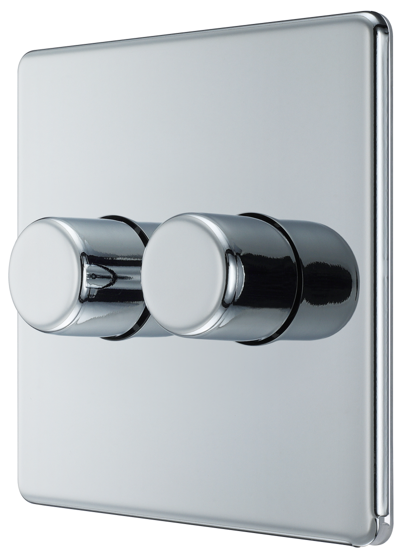 BG Electrical Flatplate Screwless Polished Chrome - Double, 2 way push 200W
