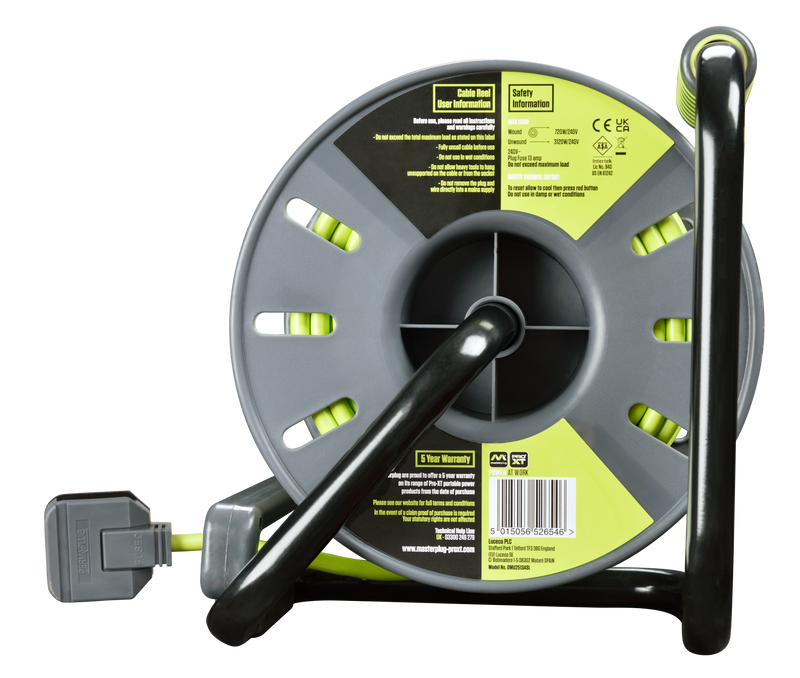 Masterplug Pro XT - 25m, 4 Sockets, 13A, Grey + Green