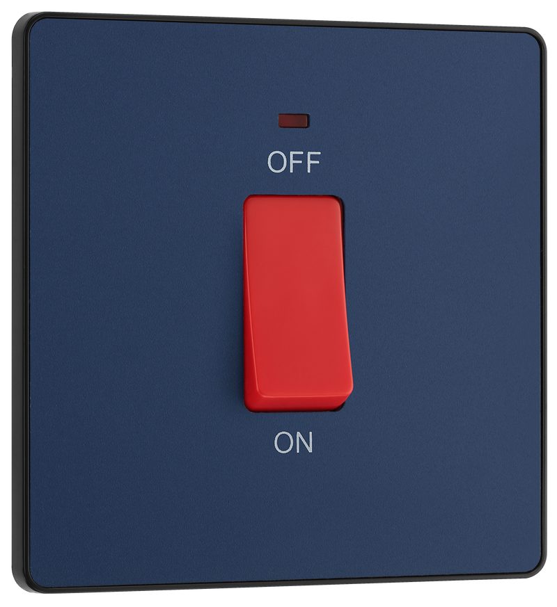 BG Electrical Evolve Matt Blue - 45A, double pole, single plate, with indicator