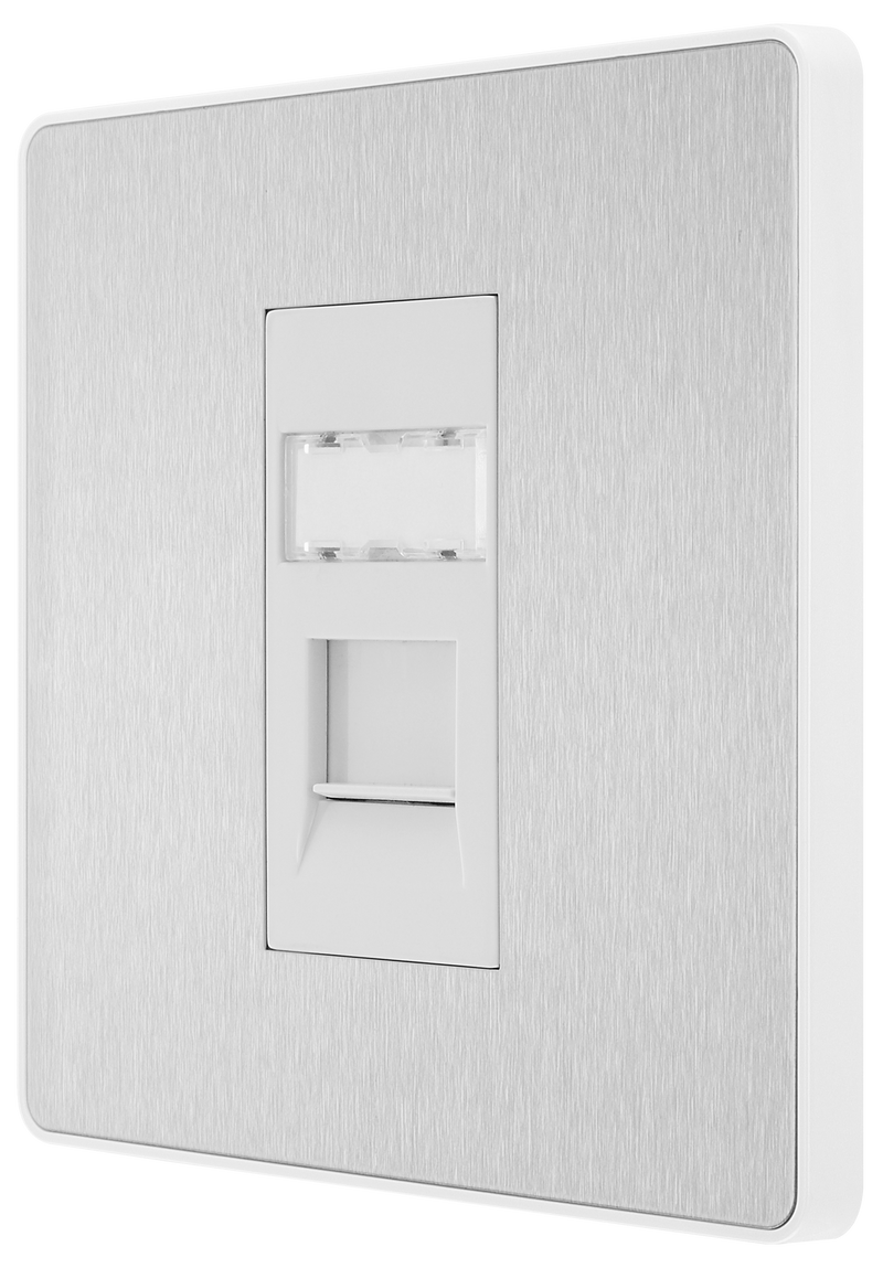 BG Electrical Evolve Brushed Steel - Single, RJ45 telephone socket