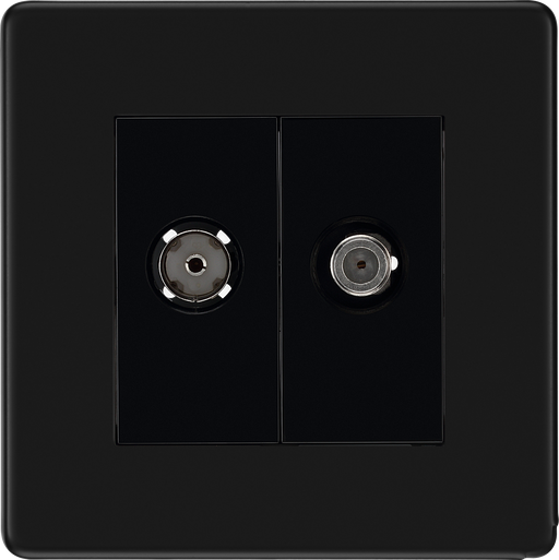 BG Electrical Flatplate Screwless Matt Black - Double satellite and co-axial