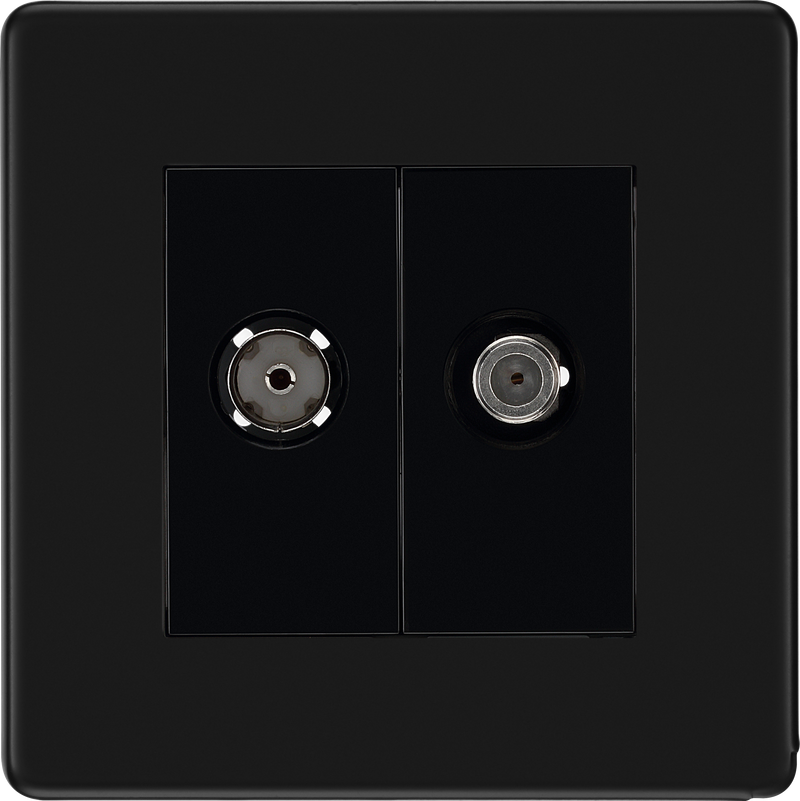 BG Electrical Flatplate Screwless Matt Black - Double satellite and co-axial