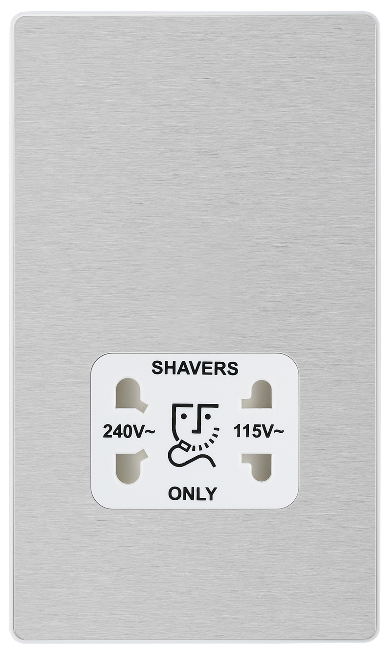 BG Electrical Evolve Brushed Steel - 115/240V dual voltage shaver socket