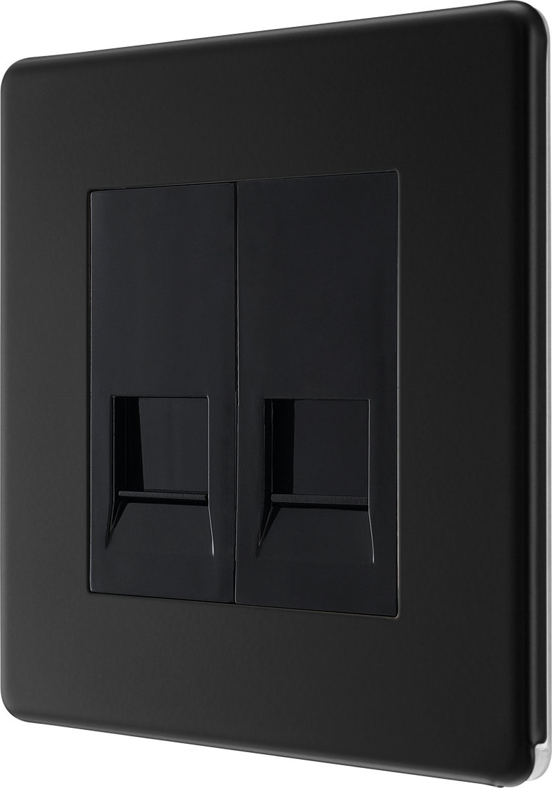 BG Electrical Flatplate Screwless Matt Black - Double telephone socket, secondary