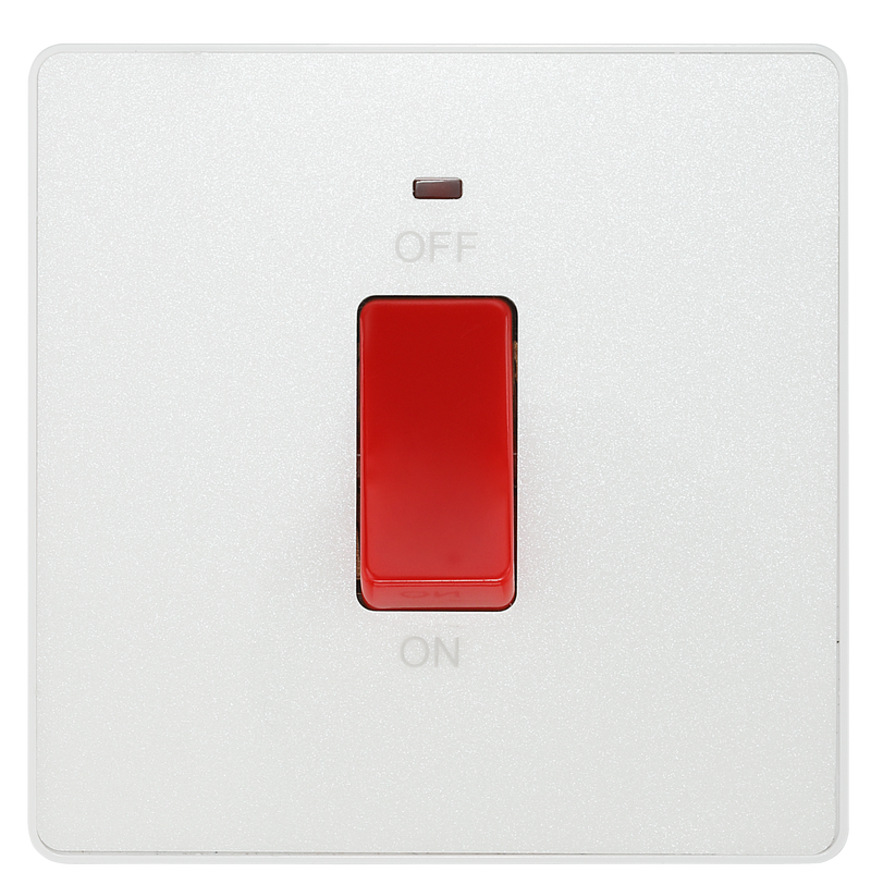BG Electrical Evolve Pearlescent White - 45A, double pole, single plate, with indicator