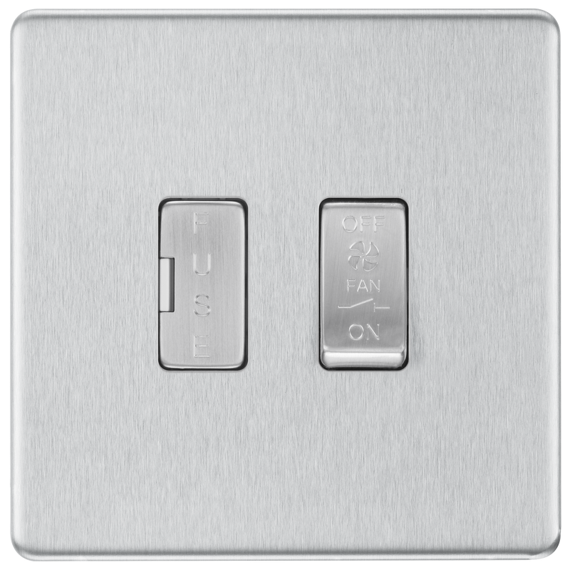BG Electrical Flatplate Screwless Brushed Steel - 3 pole fan isolator, fused