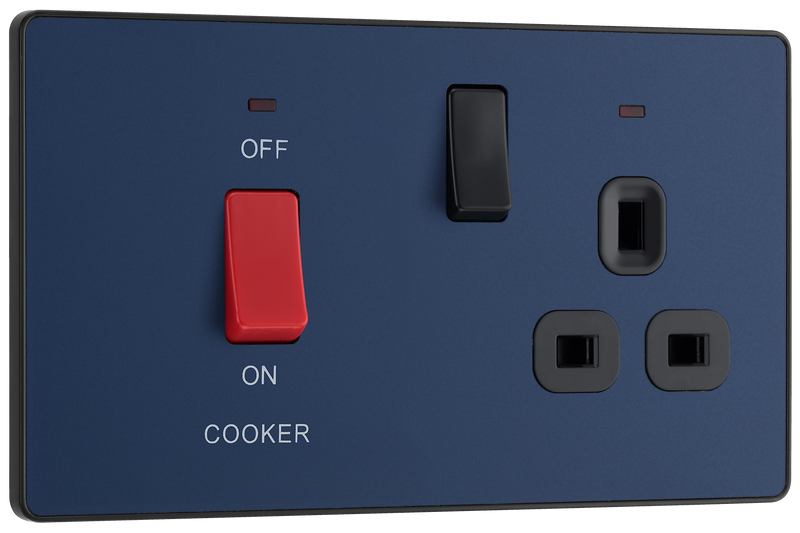 BG Electrical Evolve Matt Blue - 45A double pole with switched socket and indicators