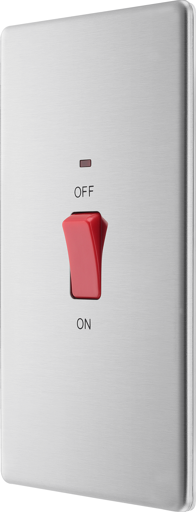 BG Electrical Flatplate Screwless Brushed Steel - 45A, double pole, large plate, with indicator