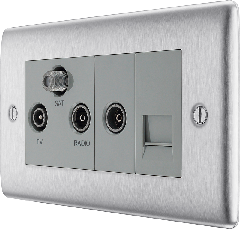 BG Electrical Nexus Metal Brushed Steel - Triplex with BT outlet and co-axial return - screened