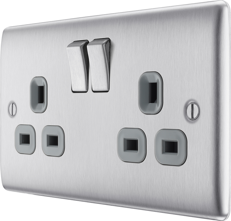 BG Electrical Nexus Metal Brushed Steel - Double, switched, double pole