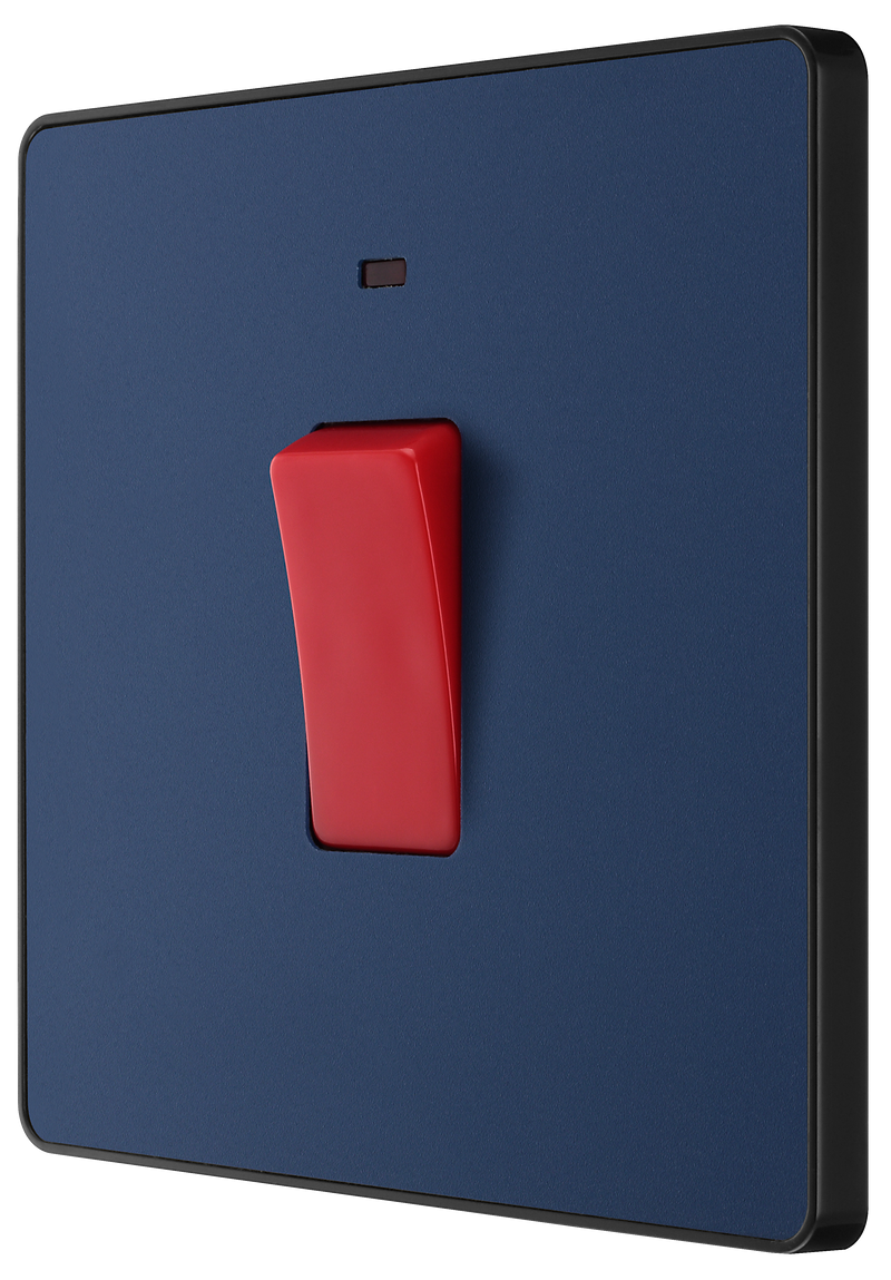 BG Electrical Evolve Matt Blue - 45A, double pole, single plate, with indicator
