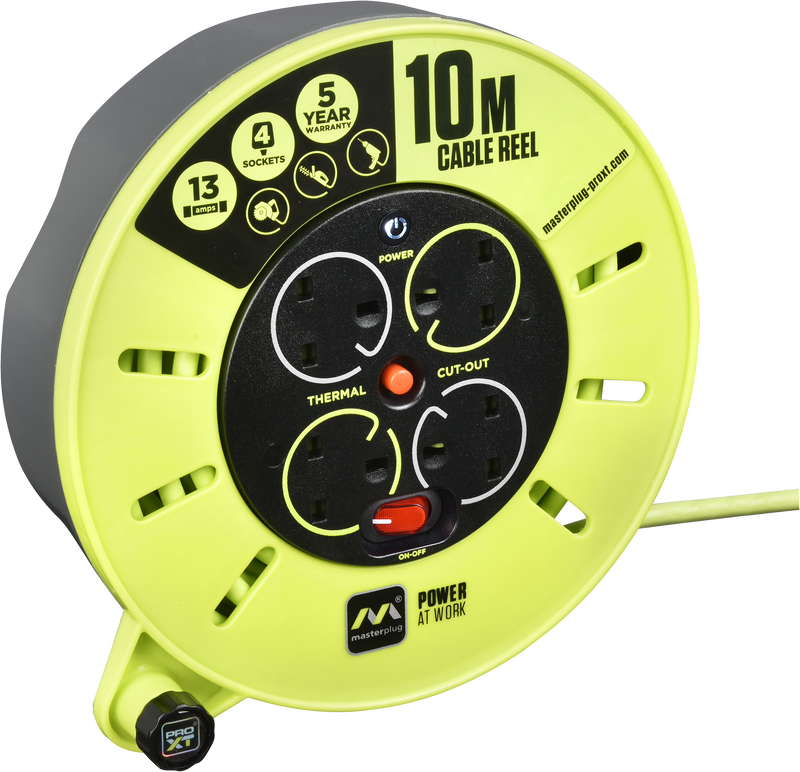Masterplug Pro XT - 10m, 4 Sockets, 13A, Grey + Green