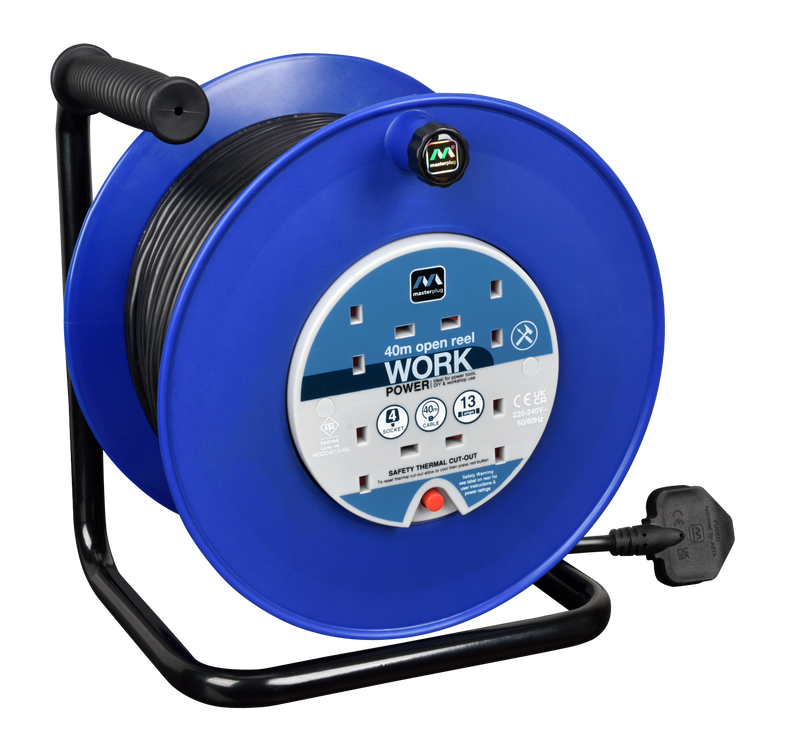Masterplug Work - 40m, 4 Sockets, 13A, Blue