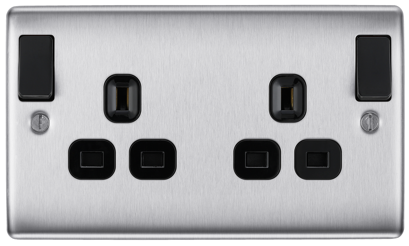 BG Electrical Nexus Metal Brushed Steel - Double, switched, double pole, outboard rockers