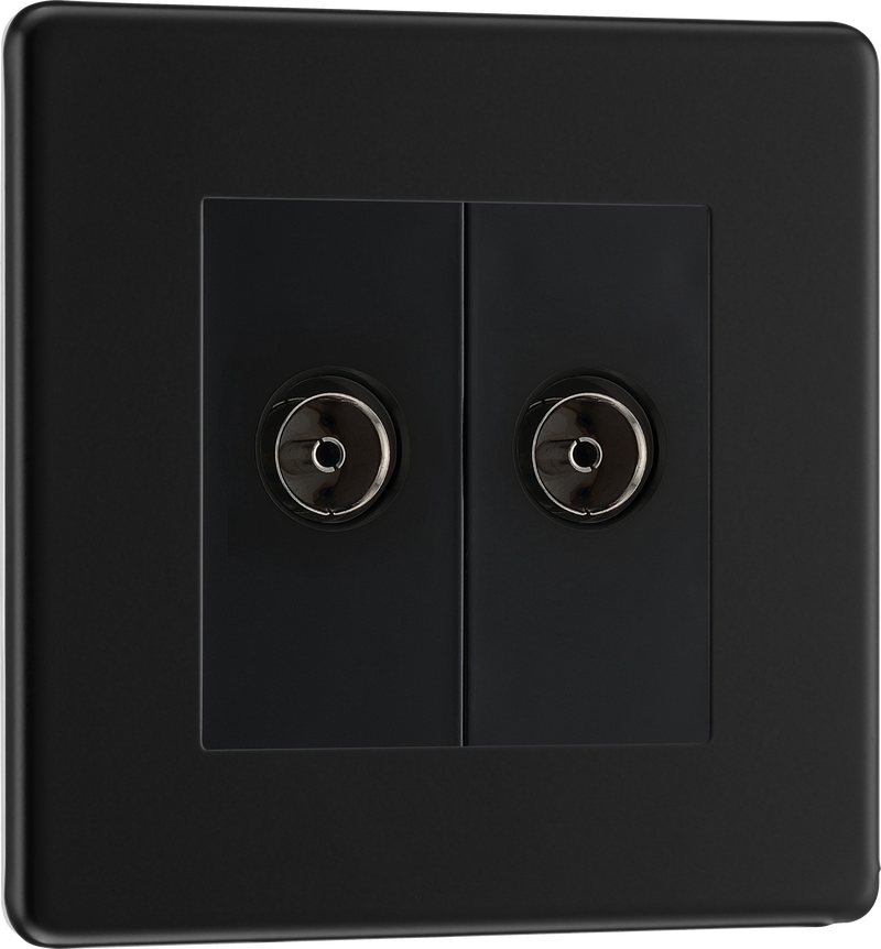 BG Electrical Flatplate Screwless Matt Black - Double isolated, co-axial