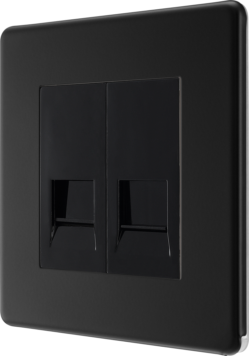 BG Electrical Flatplate Screwless Matt Black - Double telephone socket, master