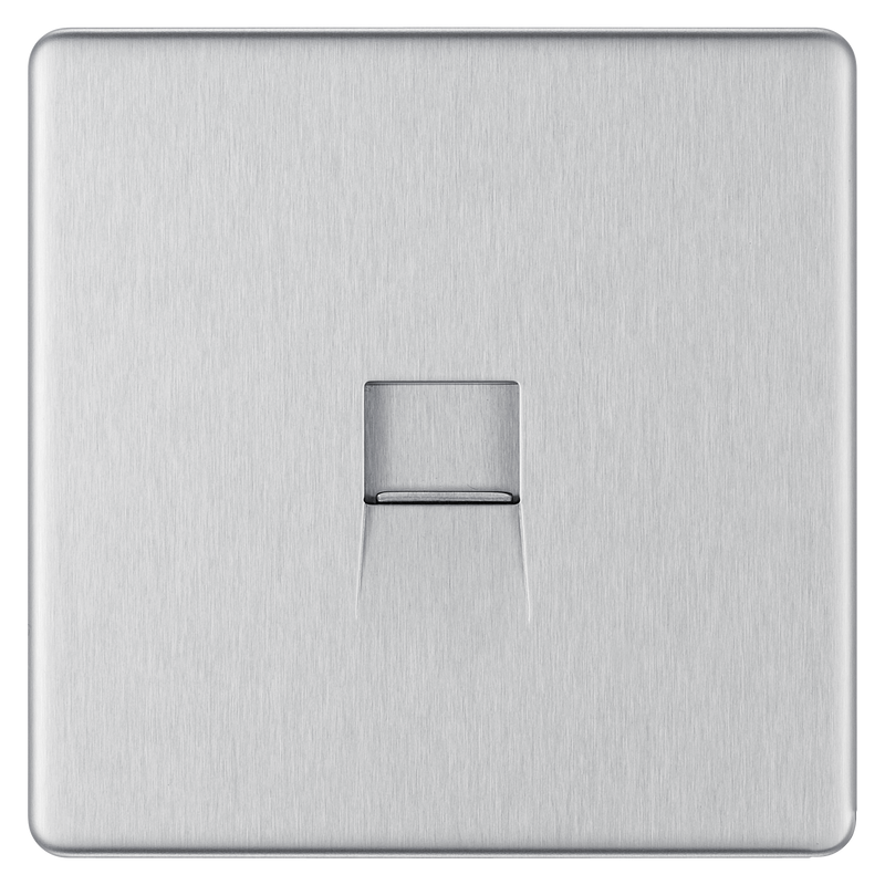 BG Electrical Flatplate Screwless Brushed Steel - Single, telephone socket, secondary