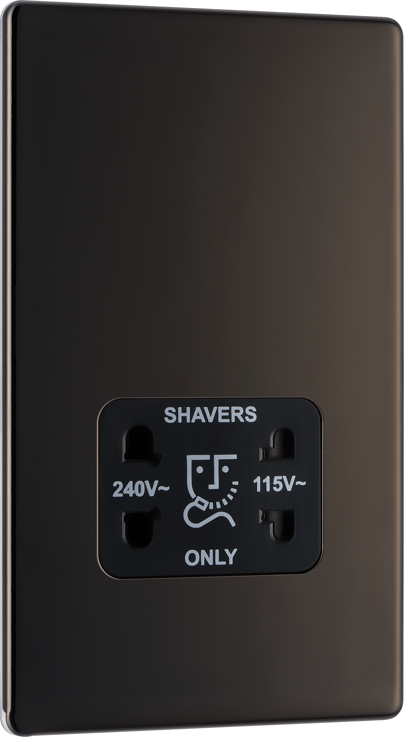 BG Electrical Flatplate Screwless Black Nickel - 115/240V dual voltage shaver socket
