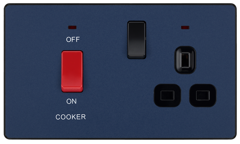 BG Electrical Evolve Matt Blue - 45A double pole with switched socket and indicators